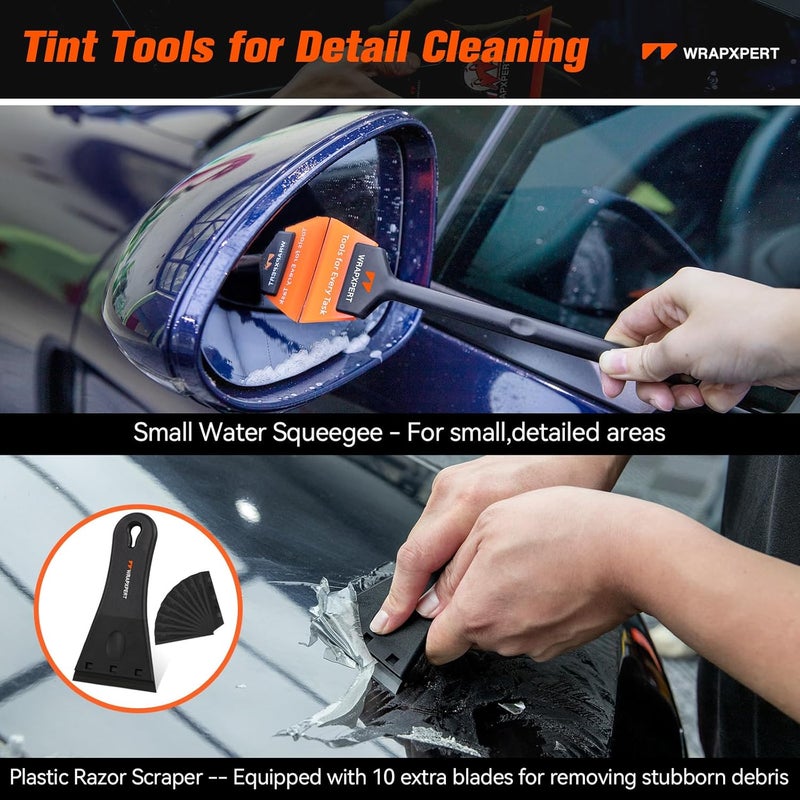WRAPXPERT Car Window Tint Tools Kit Vinyl Wrap Tool Car Glass Protective Film Wrapping Installation Kit Long Handle Rubber Squeegee for Window Tint Application Felt Squeegee for Vinyl Wrapping - Image 4